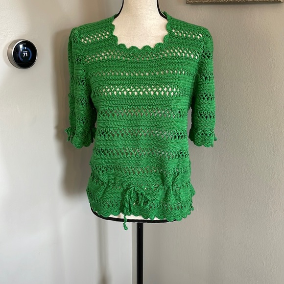 Hand Crafted Tops - Handmade granny chic top green crotchet